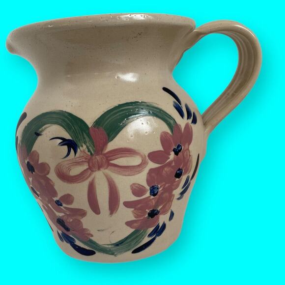 Vintage Casey Pottery Pitcher Marshall Texas USA Wreath Heart Pattern - Picture 3 of 10